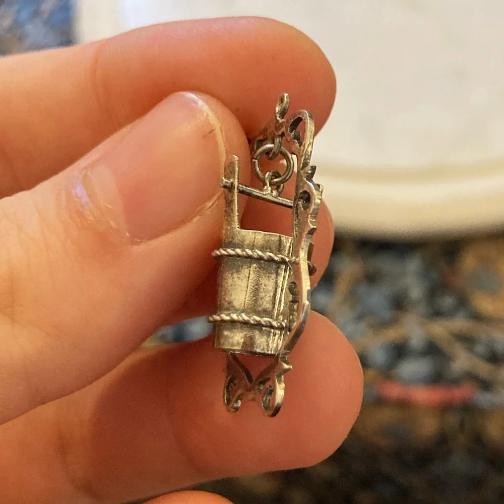 Antique Sterling Wishing Well Swinging Bucket Charm - Picture 10 of 11